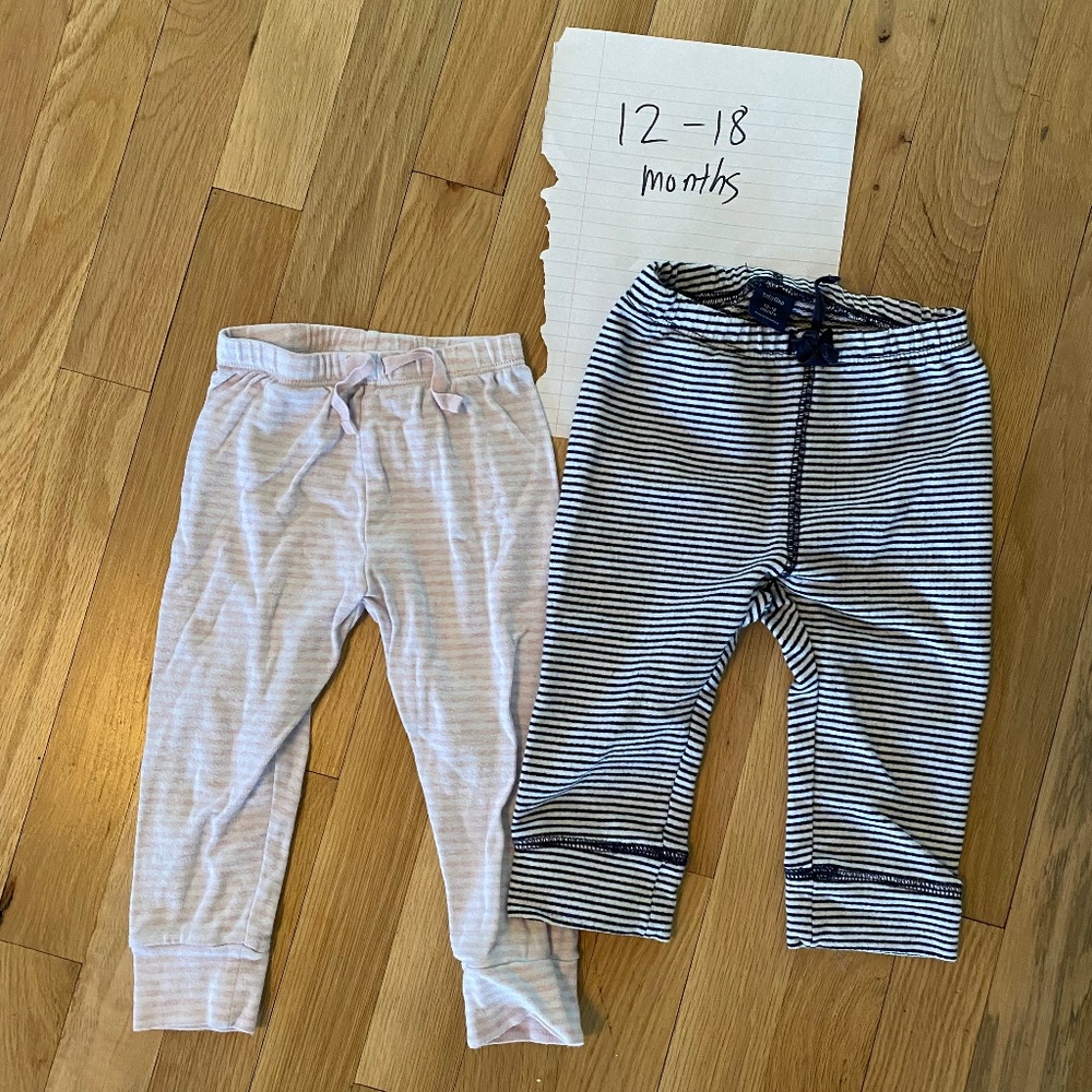 2 pairs Lot Baby Gap Striped Pink Navy Leggings/Joggers 12-18mo and 18-24mo